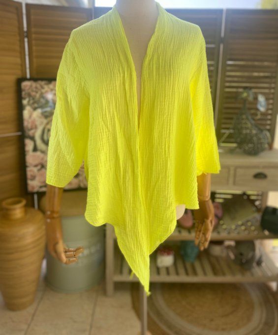 Gilet boléro gaze de coton jaune fluo douceur +++ du 38 au 50/52 et même + 