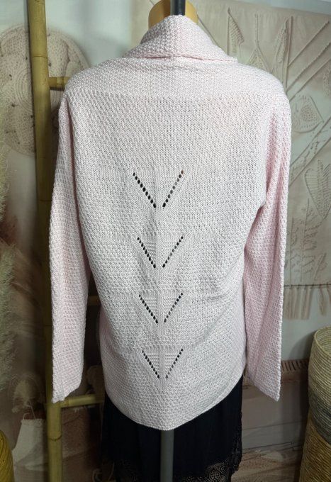 Gilet à pans SANS LAINE maille nid d'abeille rose poudré pâle du 36 au 44