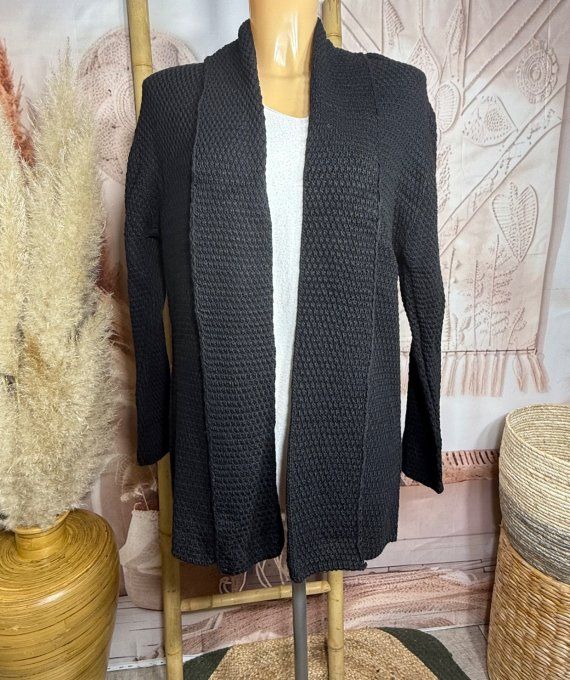 Gilet à pans SANS LAINE maille nid d'abeille noir du 36 au 44