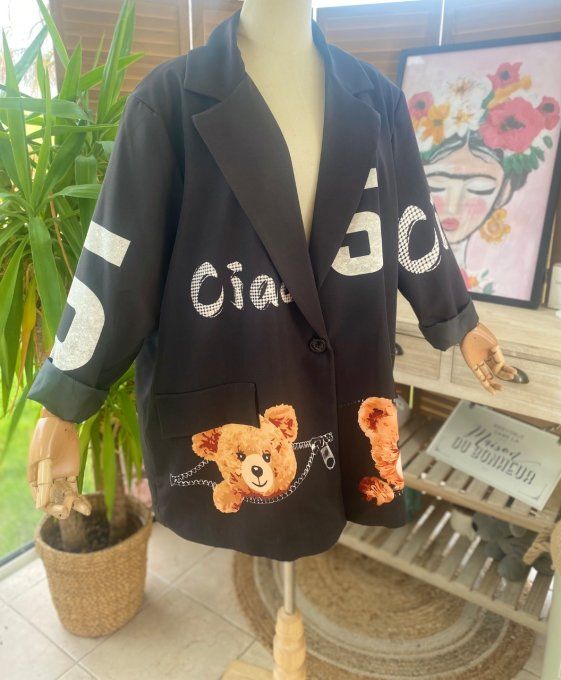 Veste blazer ample noire doublée Teddy Bear Ciao du 42 au 50/52 et +  