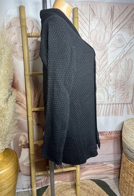 Gilet à pans SANS LAINE maille nid d'abeille noir du 36 au 44