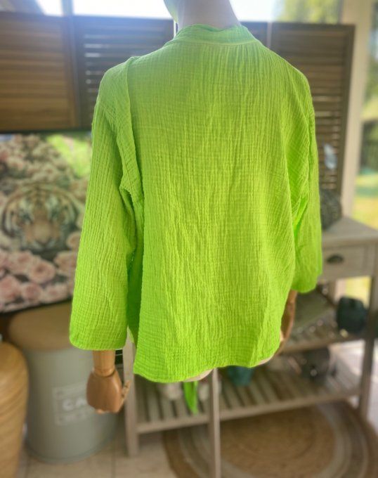 Gilet boléro gaze de coton vert fluo douceur +++ du 38 au 50/52 et même +  