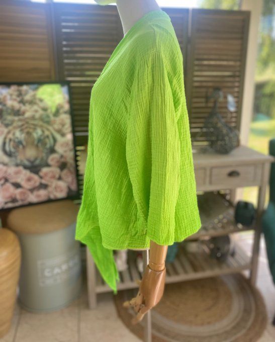 Gilet boléro gaze de coton vert fluo douceur +++ du 38 au 50/52 et même +  