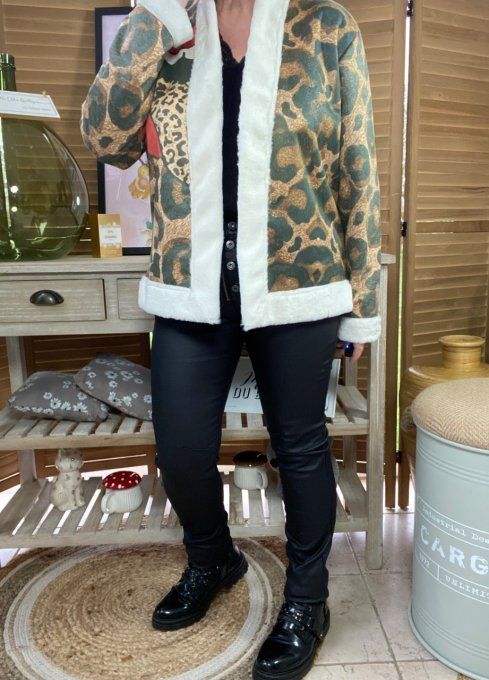 Veste courte suédine Léopard Rolling Stones doublée fausse fourrure écrue du 34 au 42/44