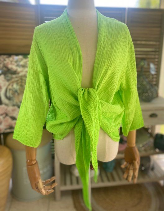 Gilet boléro gaze de coton vert fluo douceur +++ du 38 au 50/52 et même +  
