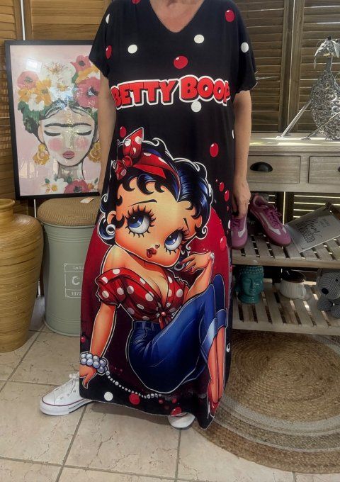 Robe longue noire bulles Betty Boop rétro chic du 40 au 50 