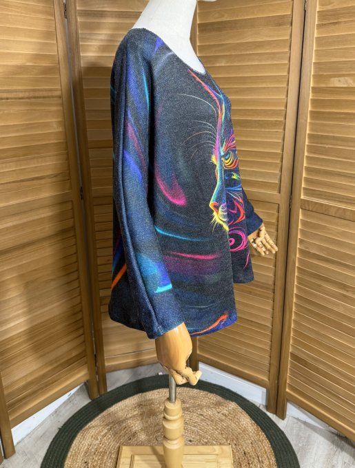 Pull fin ample noir Le Chat Multicolore douceur +++ du 40 au 52 