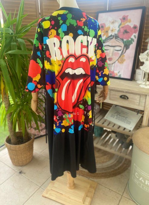 Robe trapèze longue ample noire taille ajustable Rolling Stones Rock du 38 au 50 