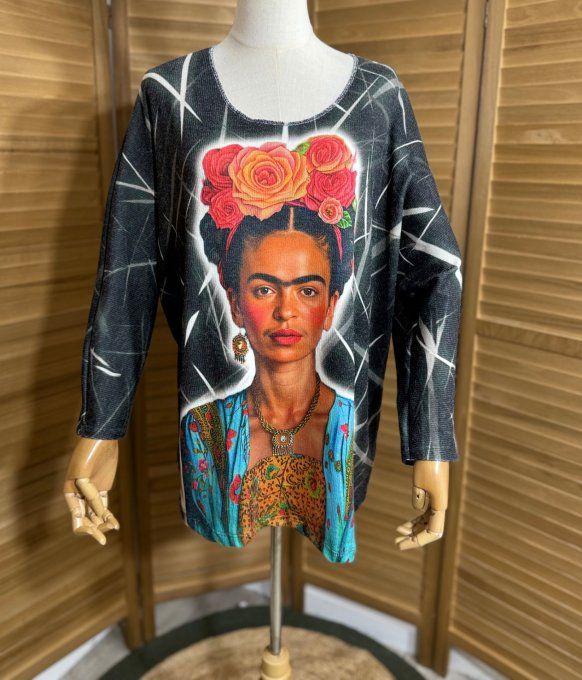 Pull fin ample noir marbré Frida Kahlo douceur +++ du 40 au 52 