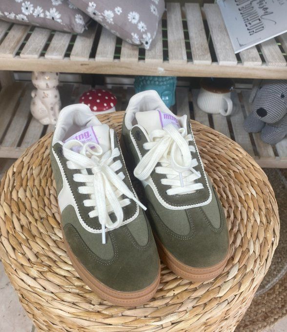 Baskets à lacets MTG Cumbia suédine kaki & blanc confort ++++ 