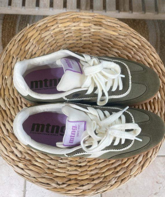 Baskets à lacets MTG Cumbia suédine kaki & blanc confort ++++ 