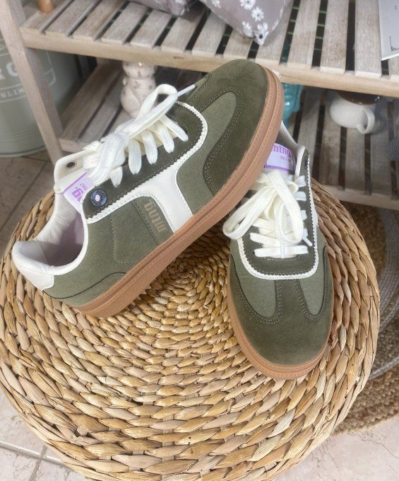 Baskets à lacets MTG Cumbia suédine kaki & blanc confort ++++ 