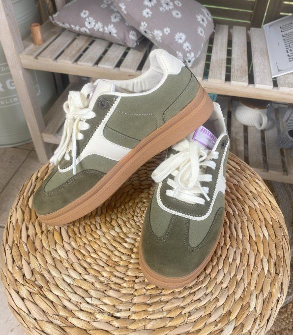 Baskets à lacets MTG Cumbia suédine kaki & blanc confort ++++ 