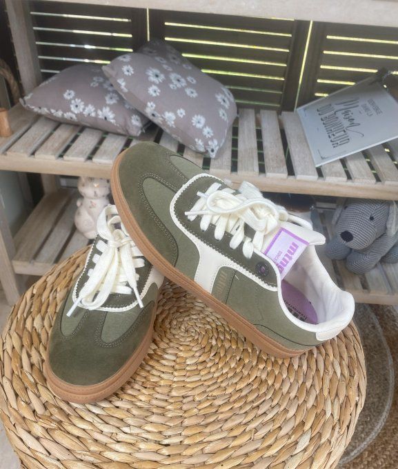 Baskets à lacets MTG Cumbia suédine kaki & blanc confort ++++ 