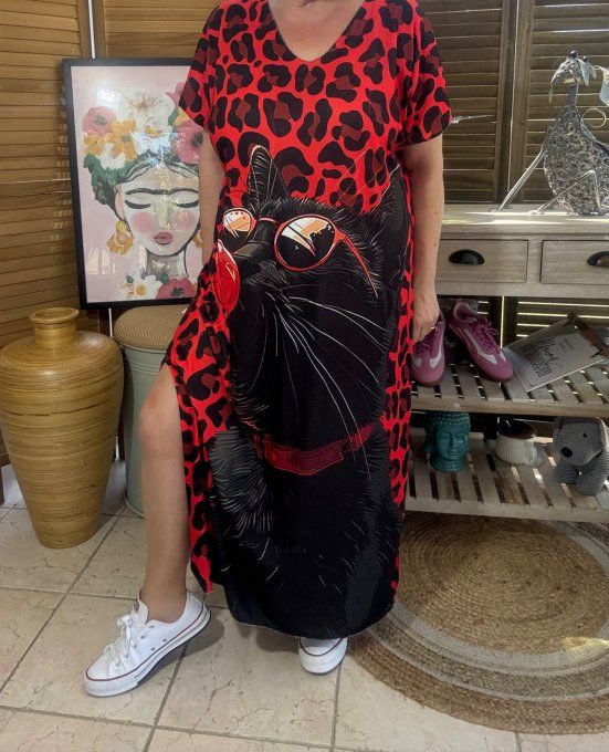 Robe longue Léopard rouge The Bubble Black Cat du 40 au 50 