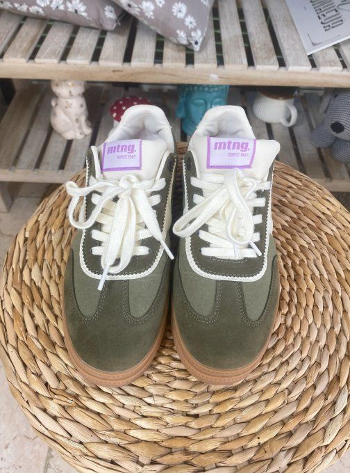 Baskets à lacets MTG Cumbia suédine kaki & blanc confort ++++ 
