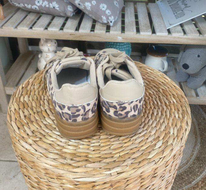 Baskets compensées à lacets suédine léopard & beige confort ++++ 