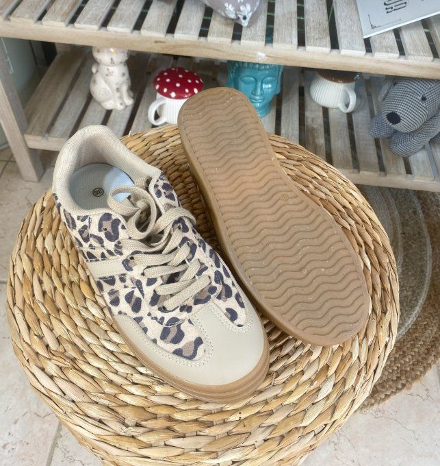 Baskets compensées à lacets suédine léopard & beige confort ++++ 