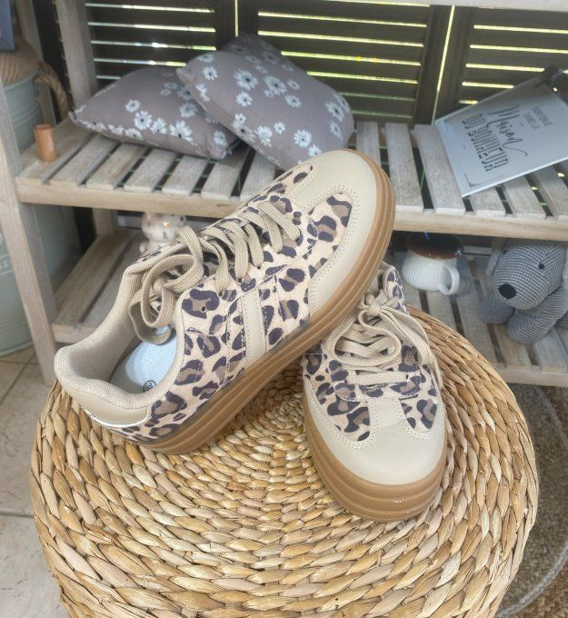 Baskets compensées à lacets suédine léopard & beige confort ++++ 