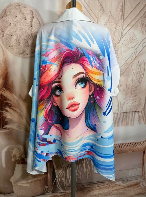 Tunique trapèze oversize bleu La Fillette aux cheveux Arc-en-ciel du 42 au 54/56 