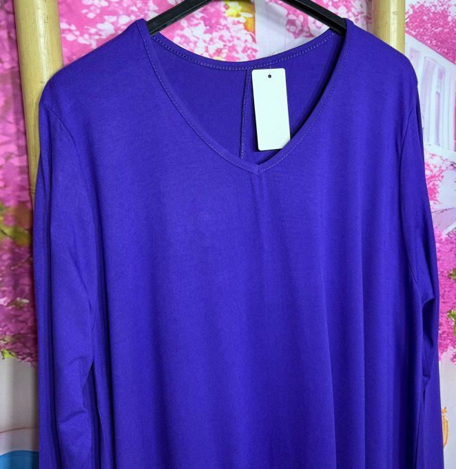 Tee-shirt Tunique trapèze Violet manches longues col V collection Basiques du Dressing du 42 au 56