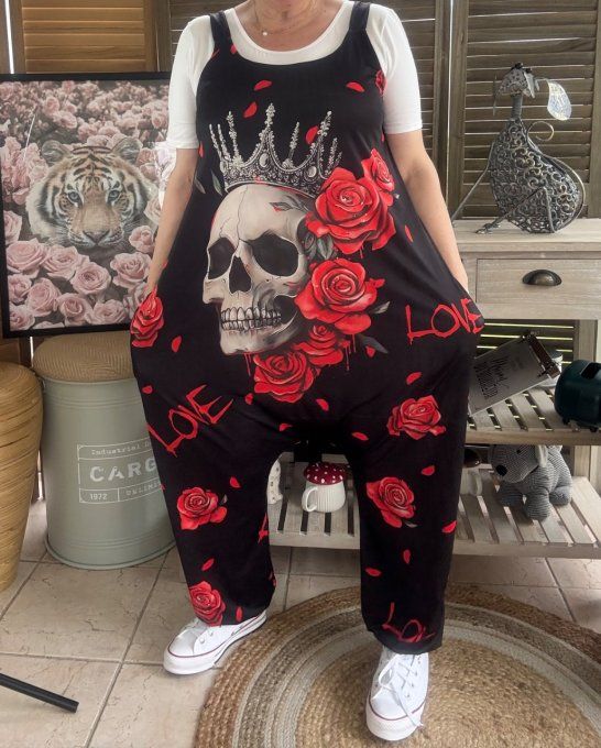 Combinaison salopette The King Skull & Red Roses du 38 au 52 