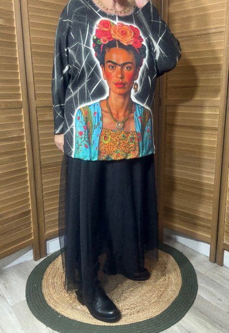 Pull fin ample noir marbré Frida Kahlo douceur +++ du 40 au 52 