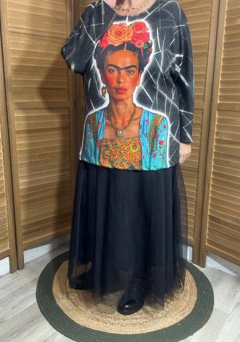 Pull fin ample noir marbré Frida Kahlo douceur +++ du 40 au 52 