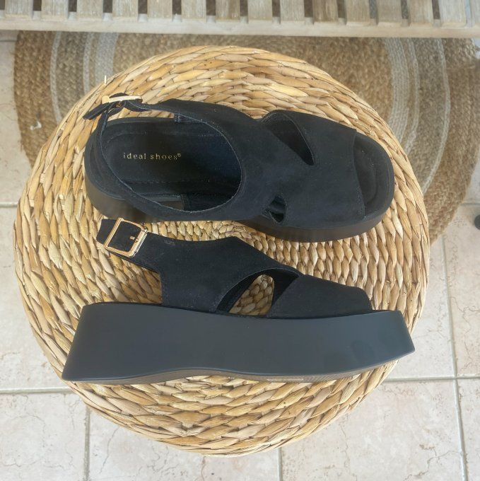 Sandales compensées suédine noire confort ++++  