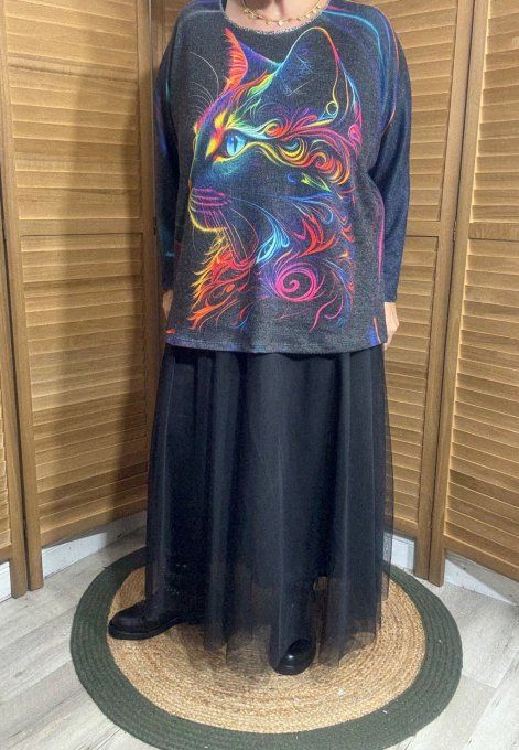 Pull fin ample noir Le Chat Multicolore douceur +++ du 40 au 52 