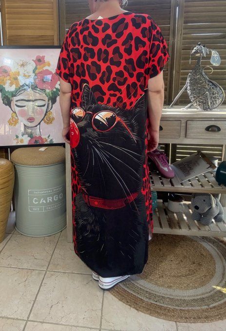 Robe longue Léopard rouge The Bubble Black Cat du 40 au 50 