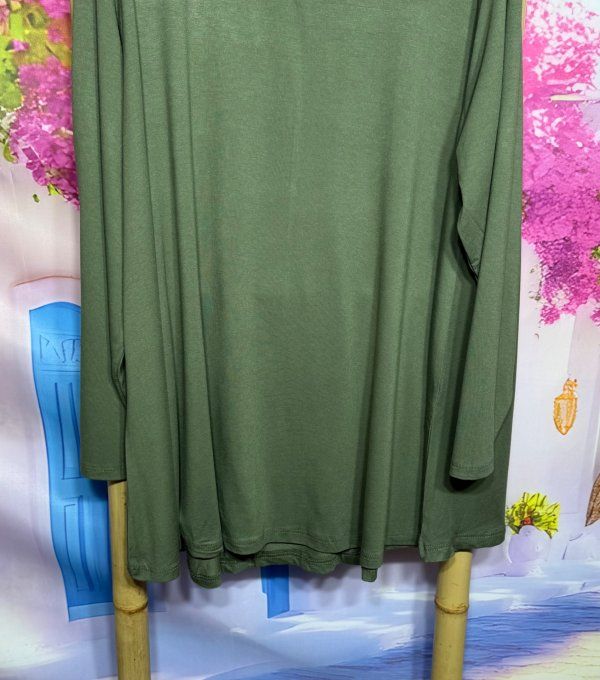 Tee-shirt Tunique trapèze Kaki manches longues col V collection Basiques du Dressing du 42 au 56