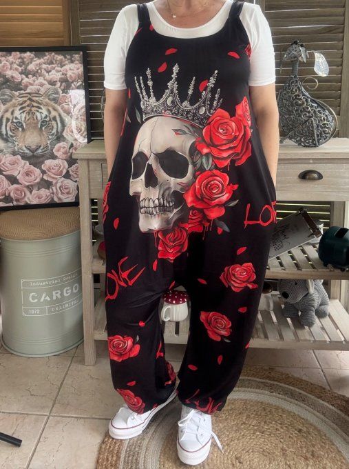 Combinaison salopette The King Skull & Red Roses du 38 au 52 