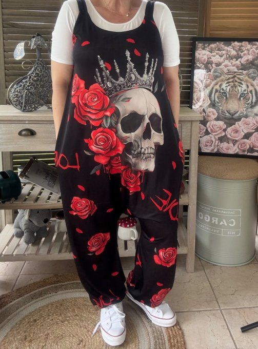 Combinaison salopette The King Skull & Red Roses du 38 au 52 