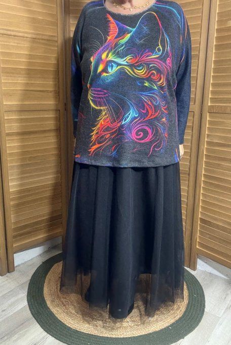 Pull fin ample noir Le Chat Multicolore douceur +++ du 40 au 52 