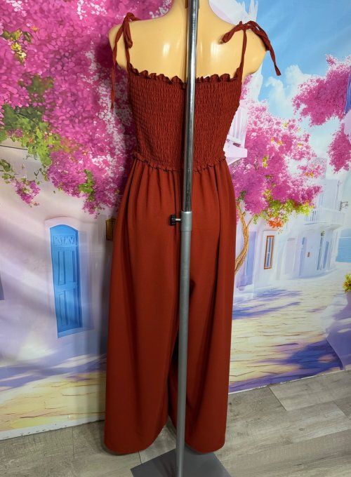 Combinaison pantalon smockée bretelles réglables cuisses larges Terracotta du 38 au 48