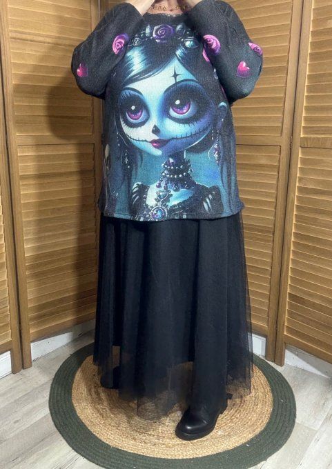 Pull fin ample noir Pretty Gothic Catrina Girl douceur +++ du 40 au 52