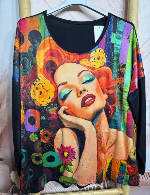 Top ample noir manches longues Femme Années 30 Esprit Mucha du 40 au 52/54 