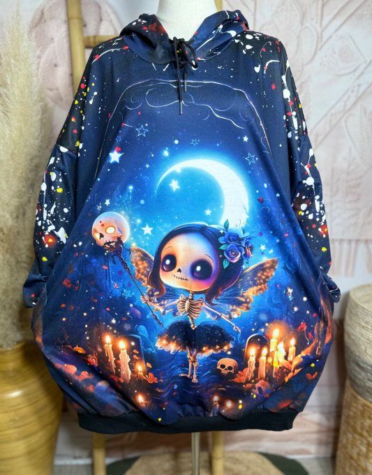Sweat à capuche long ou robe sweat The Butterfly Catrina Skulls du 40 au 52 