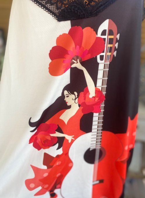 Caraco Débardeur Top trapèze satiné mat & dentelle Flamenco du 40 au 52 