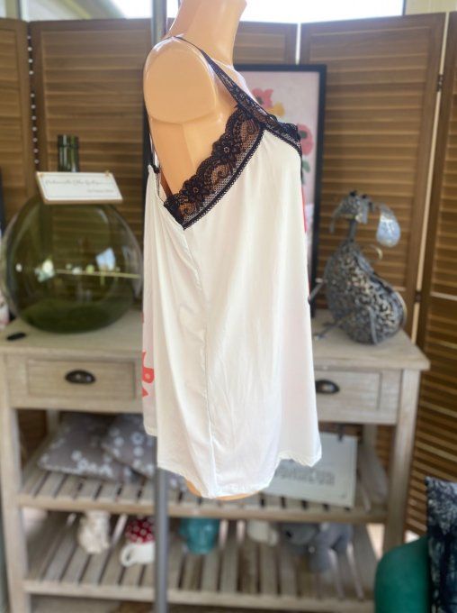 Caraco Débardeur Top trapèze satiné mat & dentelle Flamenco du 40 au 52 