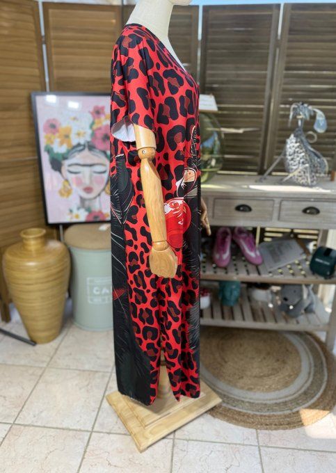 Robe longue Léopard rouge The Bubble Black Cat du 40 au 50 