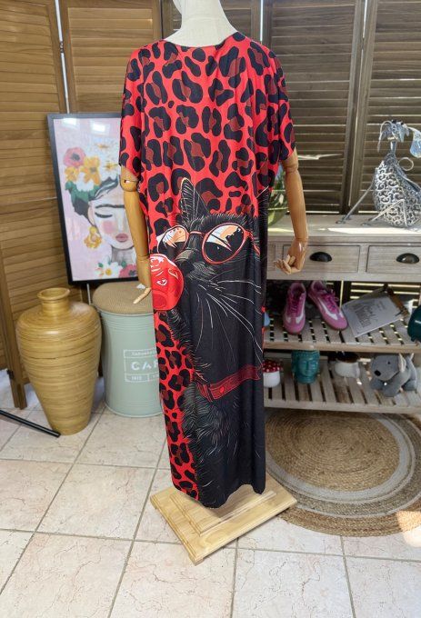 Robe longue Léopard rouge The Bubble Black Cat du 40 au 50 