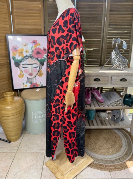 Robe longue Léopard rouge The Bubble Black Cat du 40 au 50 