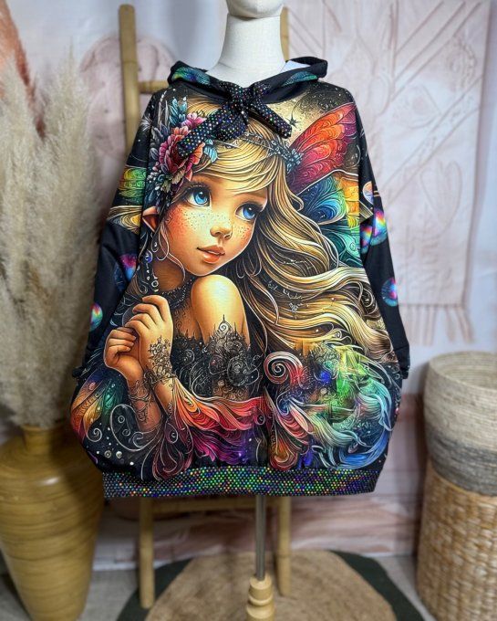 Sweat à capuche long multicolore La Fillette Arc-en-Ciel paillettes du 40 au 50/52   