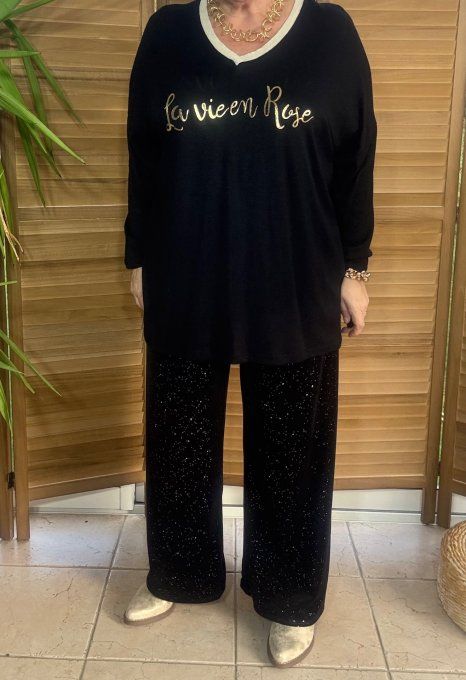 Top ample noir La Vie est Belle doré or du 42 au 52/54 