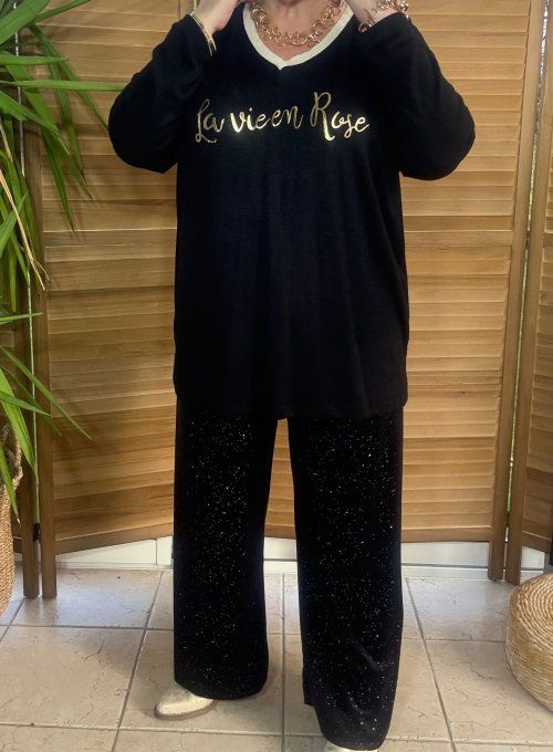 Top ample noir La Vie est Belle doré or du 42 au 52/54 