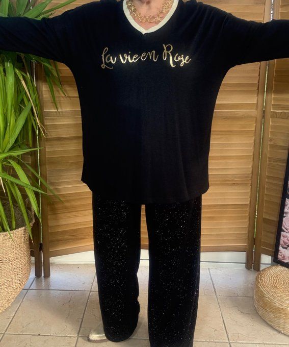 Top ample noir La Vie est Belle doré or du 42 au 52/54 