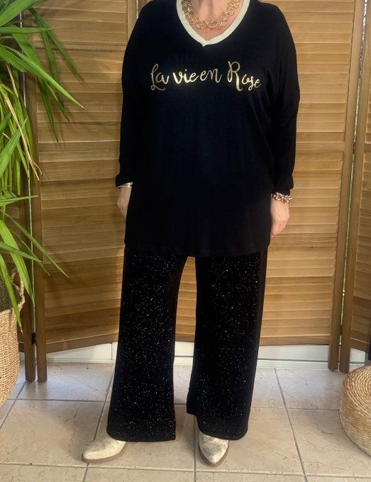 Top ample noir La Vie est Belle doré or du 42 au 52/54 