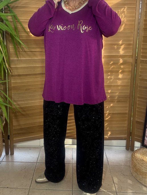 Top ample Aubergine La Vie est Belle doré or du 42 au 52/54  